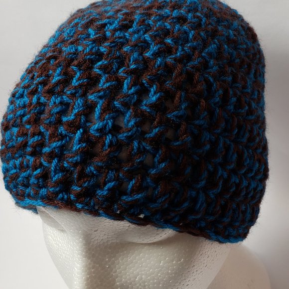 Messy Bun Hat Mom Bun Brown Peacock Blue Beanie